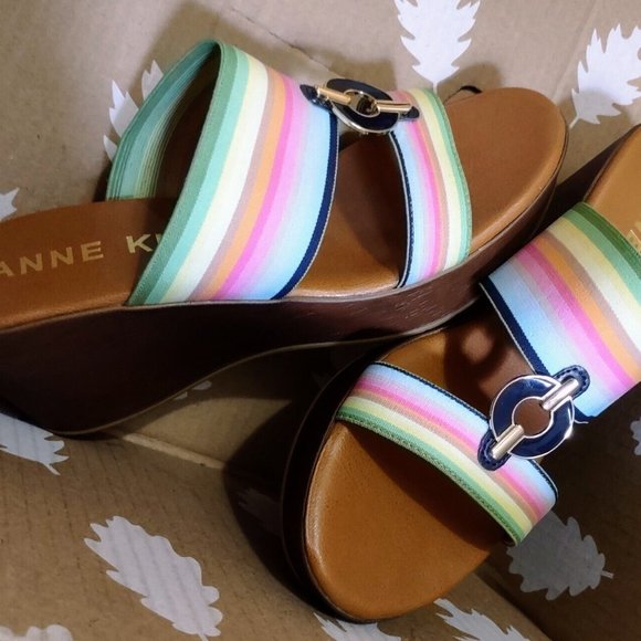 Anne Klein "Hadya" Slip On Wedge Sandal Striped Slide Heel sz 9 ~LN, Hardly Worn - Picture 2 of 10